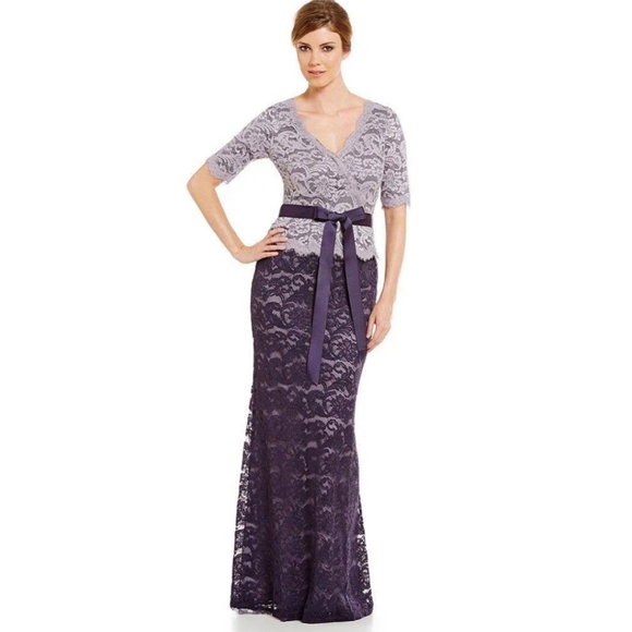 ADRIANNA PAPELL 3/4 SLEEVE TIE-WAIST LACE DRESS